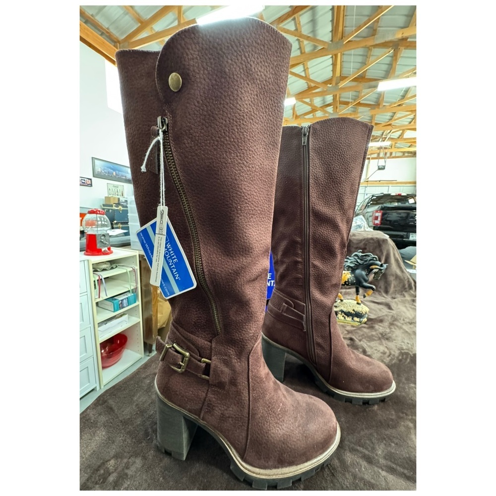 White Mountain Berlin Brown Tall Block Heel Riding Boots